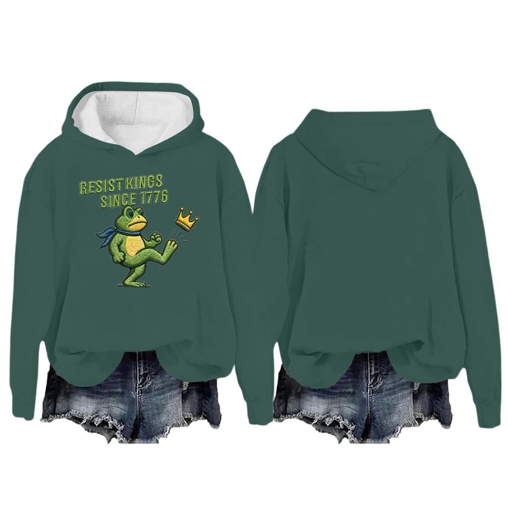 Women's Round Neck Long Sleeve Printed Pullover Hooded Sweatshirt