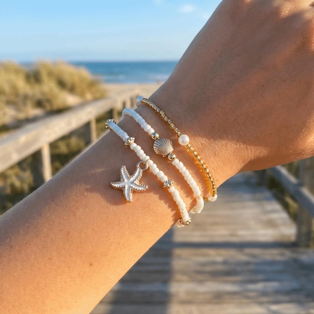 Three-Layer Millet Bead Bracelet Adjustable Beach Foot Jewelry Starfish Shell Ankle Chain  Elegant