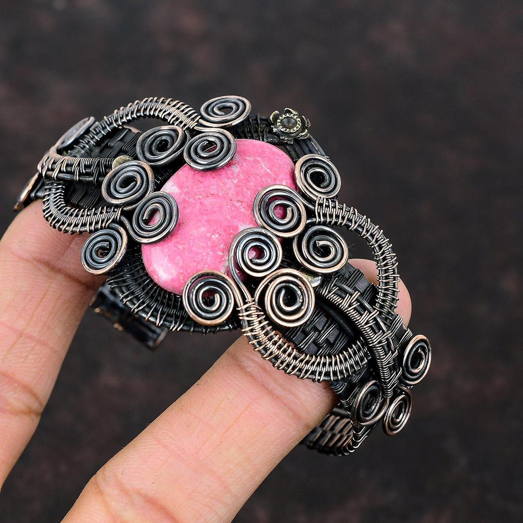 Thulite Bangle Copper Wire Wrapped Jewelry Adjustable Cuff Bracelet Handmade Bracelet Gemstone Jewelry Copper Wire Wrap Bangle Gift For Him