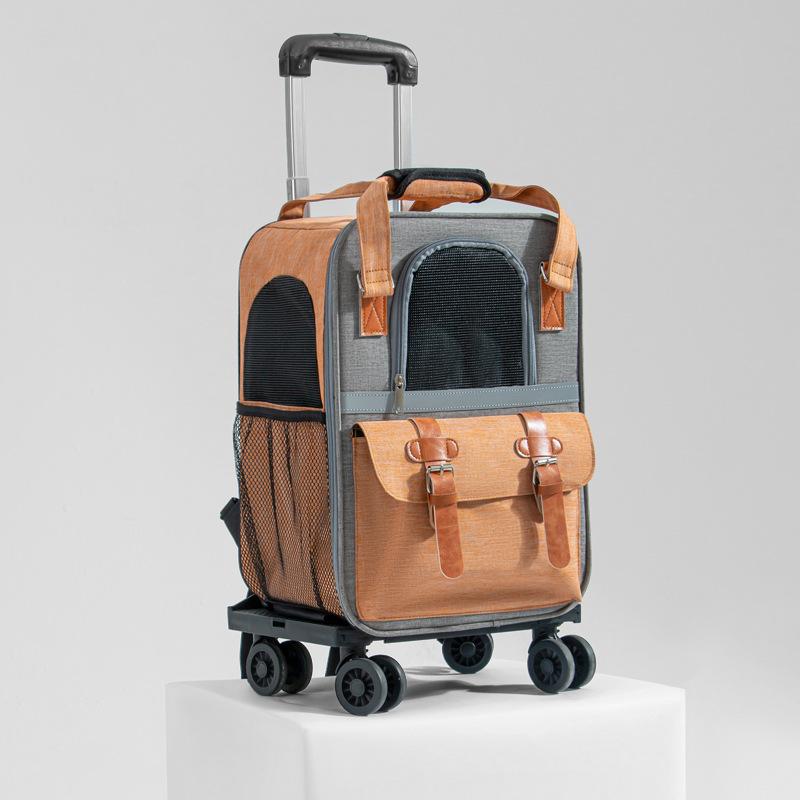 

Рюкзак для кошек на колесах для домашних животных, дышащий, большой емкости, контрастного цвета, многофункциональный, сумка-переноска для кошек оранжевый