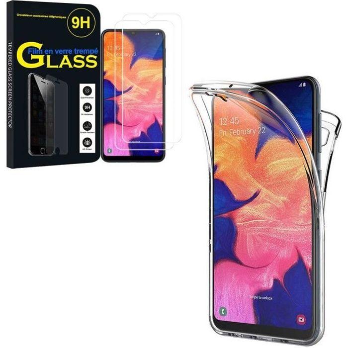 Coque Silicone 360° - Samsung - Galaxy A10 6.2" - Transparent - 2 Films Verre Trempé - Protection Intégrale