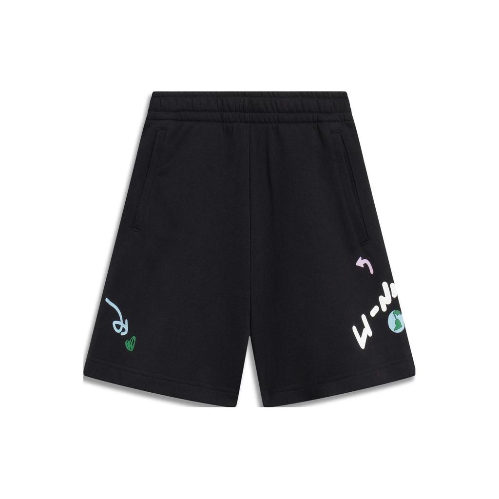 Li-Ning Sports Life Cartoon Letter Print Straight Leg Sports Shorts Women Bottoms Black AKST664-2