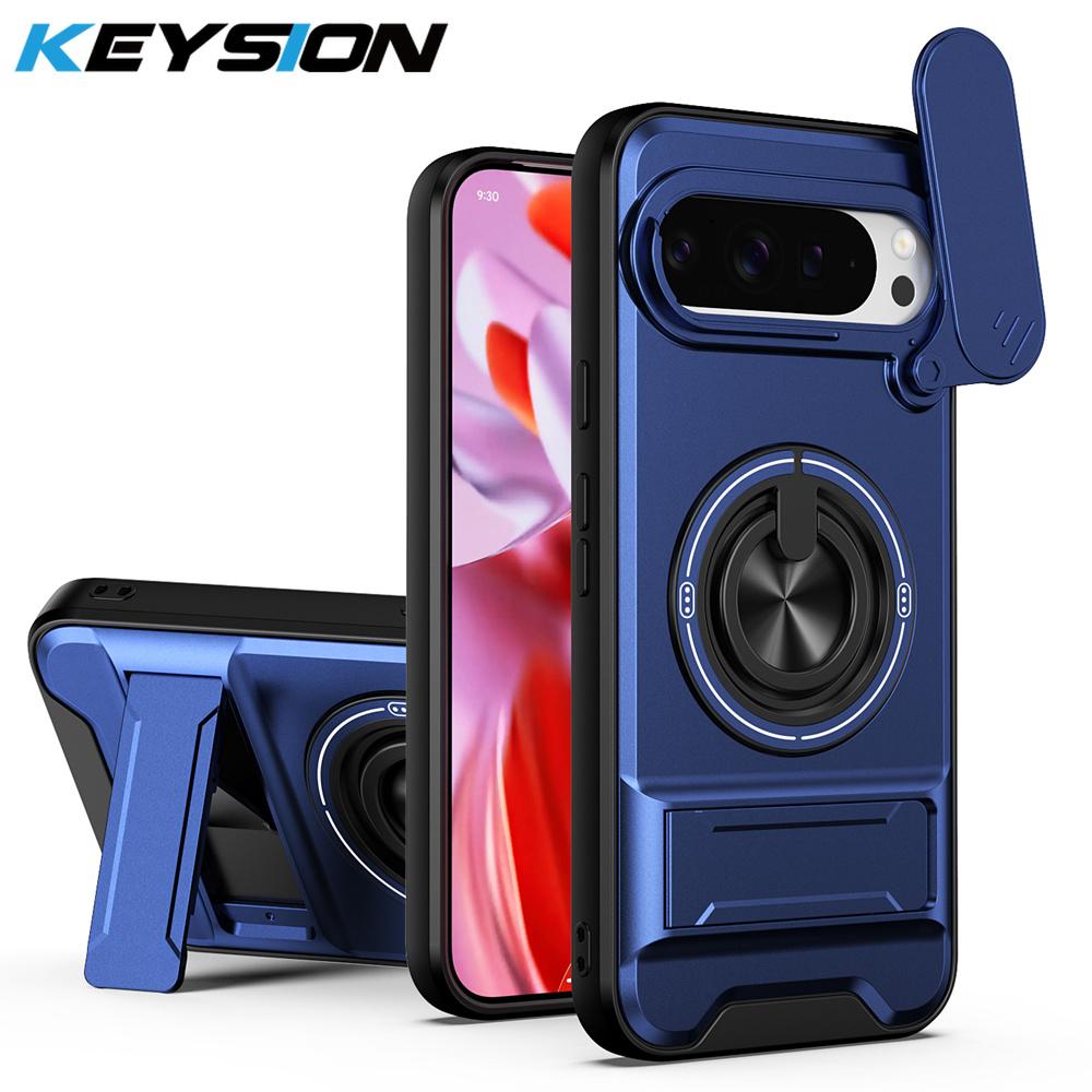 KEYSION Magnetic Phone Case for Google Pixel 9 10 Pro XL 10 9 Pro Slide Camera Protection Upright Stand 360°Ring Shockproof Cover