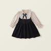 Herbst 2025 Mädchen Gestreiftes Colorblock Langarmkleid mit Falschem Zweiteiler Koreanisches Design