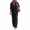 Women's Fashion Casual Summer Color Lapel Long-sleeved Shirt Elastic Waist Nine-point Pants Two-piece Suit