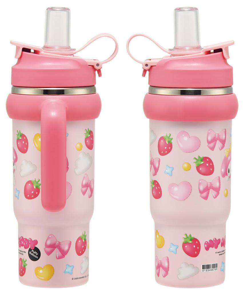 Skater Straw with Direct Sanrio My Puffy Tumbler, 830ml, Insulated, Cold/Hot, Handle, 2-Way, Drinking, Melody, Balloon, Girl's, STSTB9-A