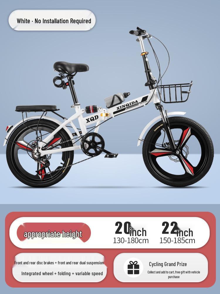 20/22-Inch Foldable Portable Bike with Variable Speed & Shock Absorption for Adults and Children