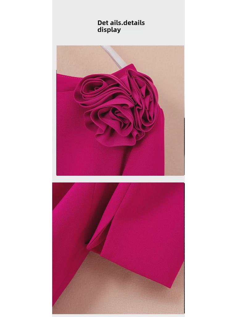 2023 Autumn/Winter Plus Size Women's Rose Red Dress with New Elegant Style