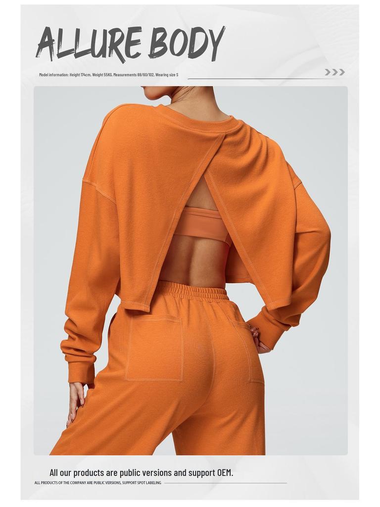 New Casual Round Neck Long Sleeve Sweatshirt for Autumn/Winter - Short, Loose, Fashionable T-Shirt for Fitness & Running