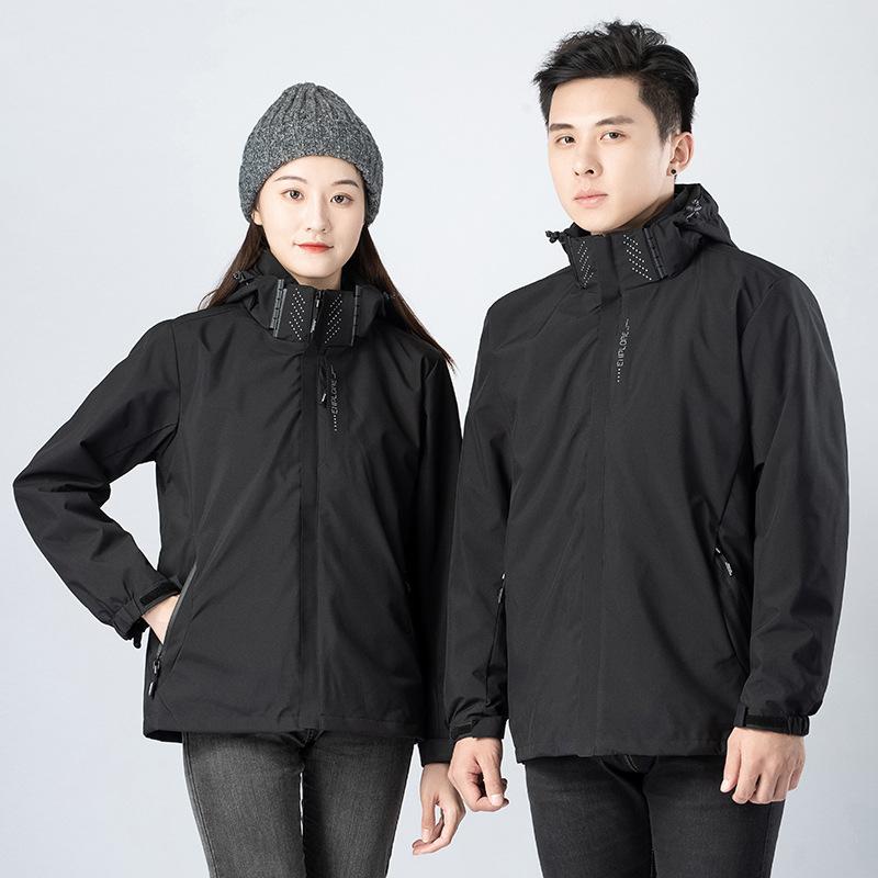 Outdoor Jackets for Men and Women, Fashionable Mountaineering Clothing, Three-in-one Detachable Velvet, Thickened and Warm Couple Winter Jackets