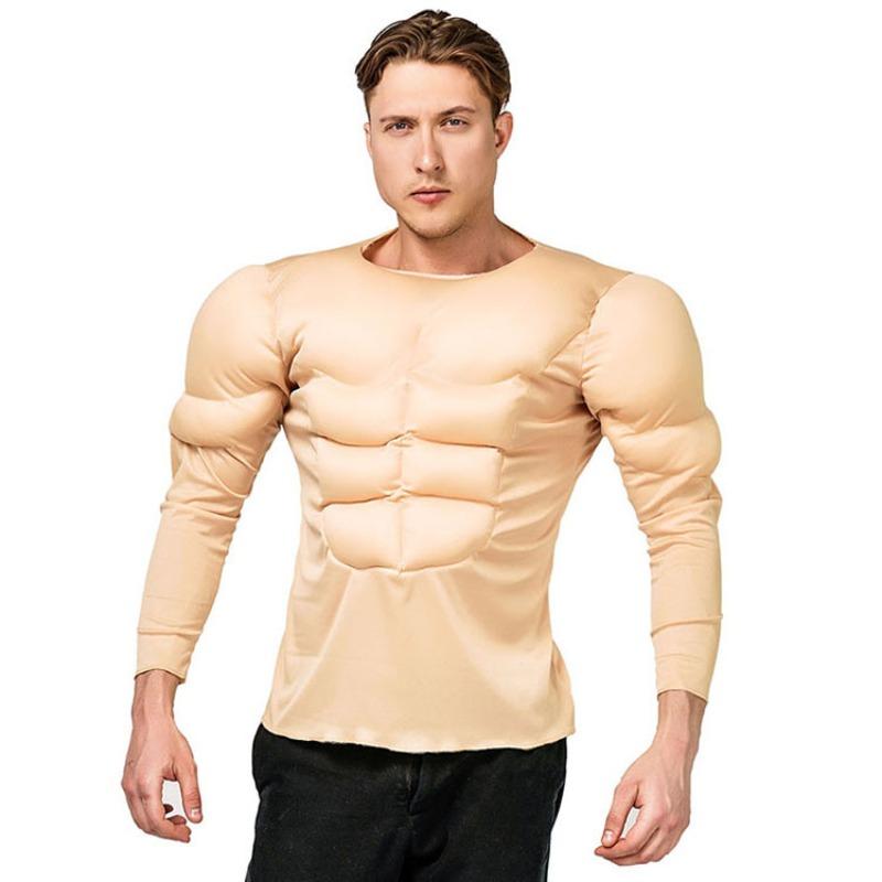 Adult Muscle Men's Shirts, Halloween Cosplay Fake Abs T-shirts, Party Costumes