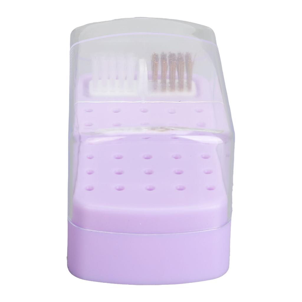 30 Holes Nail Drill Bit Holder Stand with Cleaning Brush Dust Proof Storage Container Box Case for Home Salon