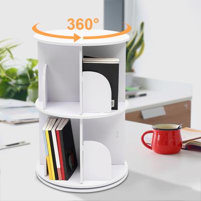 2-stufiges drehbares Bücherregal 360° Display Bücherregal Weißes Bücherregal Organizer für Kinder & Erwachsene für Kinderzimmer Schlafzimmer Home Office