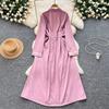 Elegant Butterfly Embroidered Polo-neck Vintage Long Sleeves Single Breasted Slim A-line Long Dress French High Street Clothing