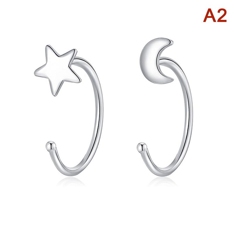 1Pair Butterfly Heart Star Round Shape Ear Clip Silver Color Hoop Earrings For Women Girls Opening Hoops Earring Jewelry