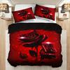 3pcs Red Rose Floral Duvet Cover Set WIth Pillowcases High-Definition Printed Bedding Sets No Filling Queen Size For Girls Room