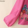 ZANZEA Women Casual V-Neck Floral Print Loose Long Sleeve Blouse