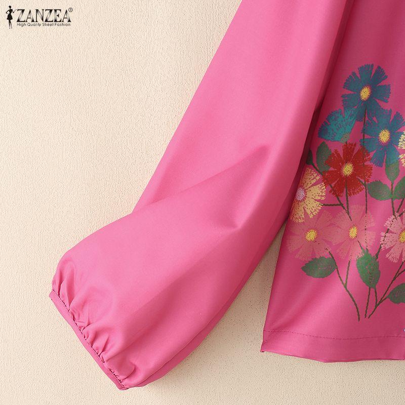 ZANZEA Women Casual V-Neck Floral Print Loose Long Sleeve Blouse