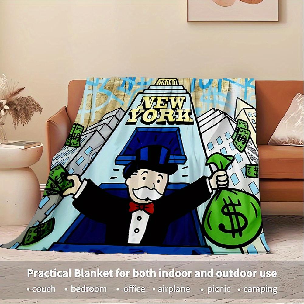 

1pc Mr. Monopoly,New York,Money Digital Print Flannel Blanket - Contemporary Style, Suitable for All Seasons, Perfect for Home, Travel, or C 150x180cm