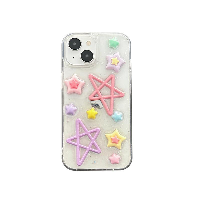 Glitter Glue Five-pointed Star Mobile Phone Case for IPhone16pro Love for Apple 15plus Transparent 17