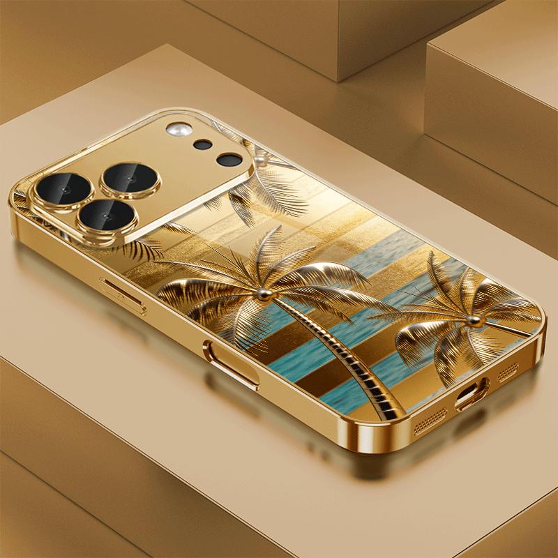

Shiny Gold Tropical Palm Print For iphone 17 case fashion phone cases Glass Phone Case for iPhone 17 16 15 14 13 12 pm Pro Plus iPhone 11 Pro Max