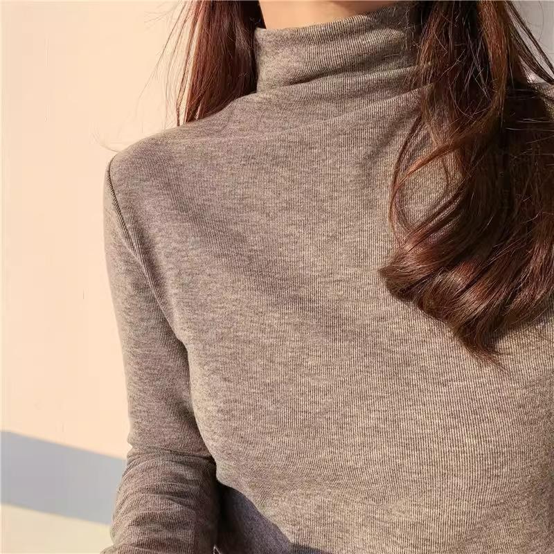 New Style Bottoming Shirt with A Autumn and Winter Fashionable Half-high Neck Furry T-shirt for Women Long-sleeved Plush Velvet Thick Top