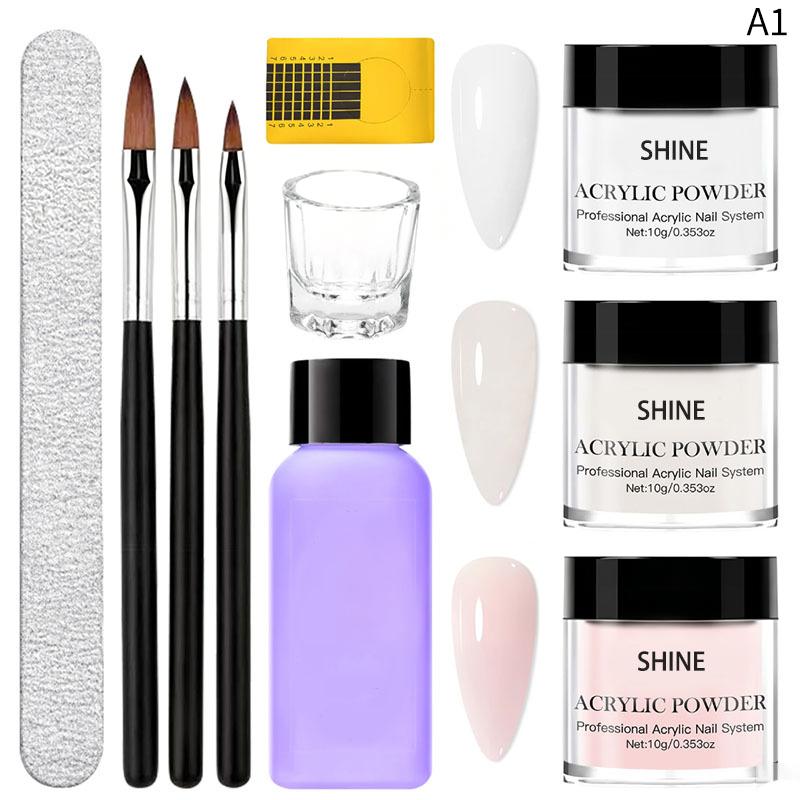Confezione Sistema Unghie in Polvere Acrilica da 10 Pezzi con Liquido Monomero Trasparente Nude Rosa Kit Manicure Completo per Fai-da-te Salone Estensione