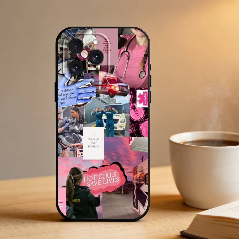 Custodia per Telefono Ambulanza EMT EMS Per iPhone 16,15,14,13,12,17,Pro Max,Plus Custodia Nera in Silicone