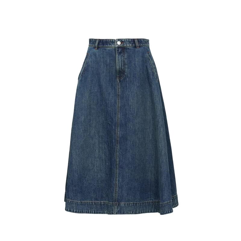 Veromoda 2026 Autumn Retro Washed High-Waist Denim A-Line Skirt