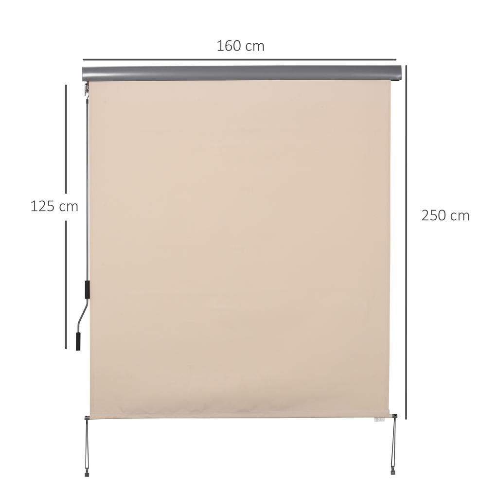 Outdoor Roller Blind 2.5 X 1.6 m with Crank Handle, Aluminium and 280g/M² Polyester, Cream