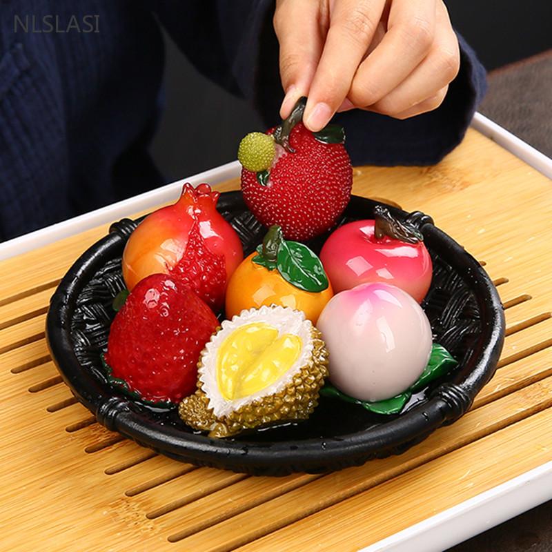 1pc Creative Tea Pet Ornaments Resin Color Changing Desk Decoration Fruit Model Sculpture Home Accessories Tea Table Crafts
