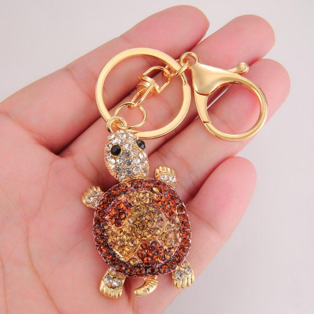 Zinc Zinc Alloy Rhinestones Turtle Keychain Mini Rhinestones Turtle Pendant Cartoon Turtle Keychain  Student
