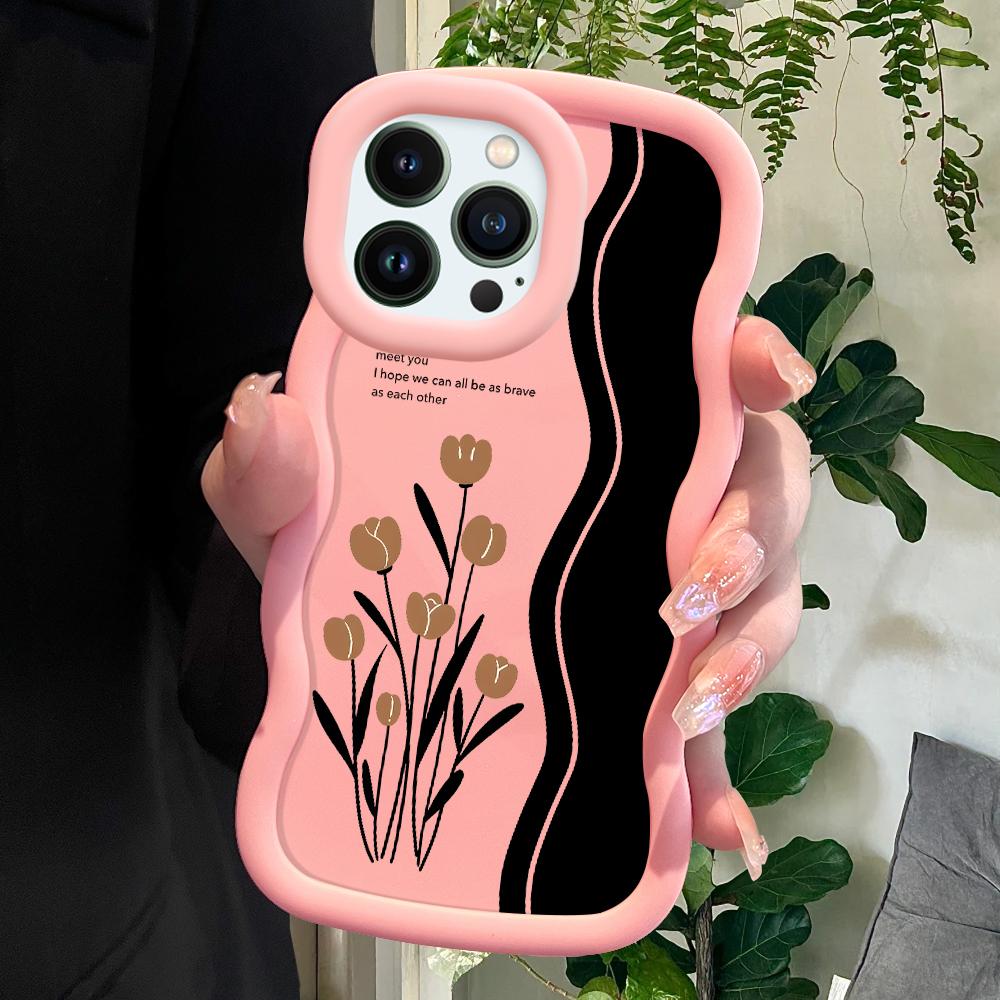 

Чехол для телефона с цветочным узором для iPhone 11 12 13 14 15 Pro Max 6 6S 7 8 Plus Xs Wave Edge, противоударный защитный резиновый чехол iPhone 14 Pro розовый