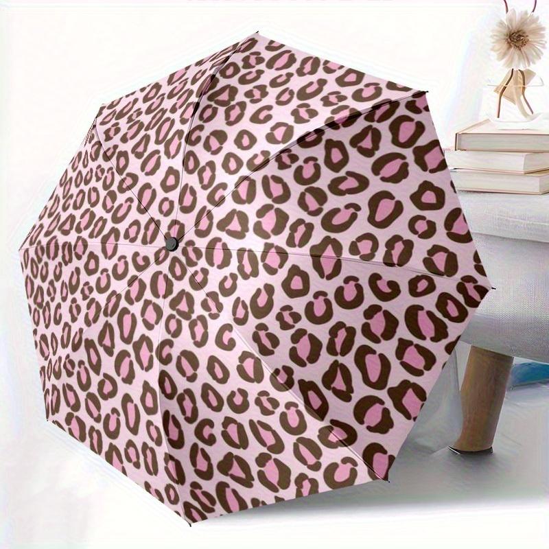 Portable Folding Umbrella with Leopard Print - Sturdy Iron Frame,8-Rib Design Ideal for Year-Round Use,Great for Home And Outdoor Travel