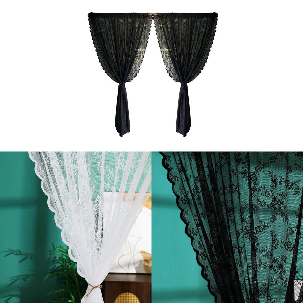 French Floral Lace Window Curtain With Rod Pulling Design For Home Decor