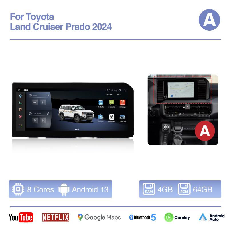 12.3inch Car Multimedia Video Player For Toyota Land Cruiser Prado 2025 GPS Navigation Android13 radio Carplay 4G Wifi 360Camera