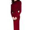 2026 Elegant Waist-Cinching Long Sleeve Solid Color Dress - Autumn/Winter Fashion