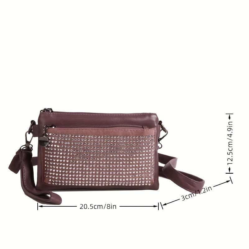 Rhinestone-Studded Shoulder Bags for Women Zip Closure Trendy Small Square Ladies Clutch Bag Small Crossbody Bags for Women