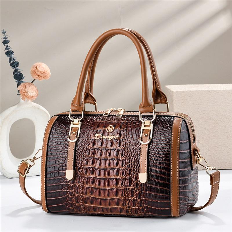Premium Croc Print Boston Handbag For Ladies, Stylish Multiway Shoulder & Crossbody Daily Bag