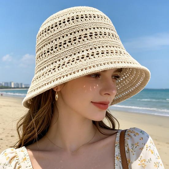 Women Hat Breathable Hollow Pure Color Summer Basin Design Fisherman Hat Outdoor