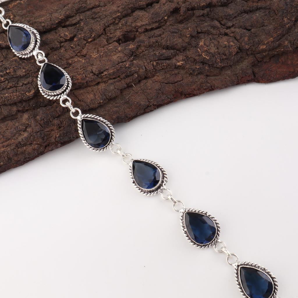 London Blue Topaz Gemstone 925 Sterling Silver Jewelry Handmade Bracelet 7-9" RB-18-4