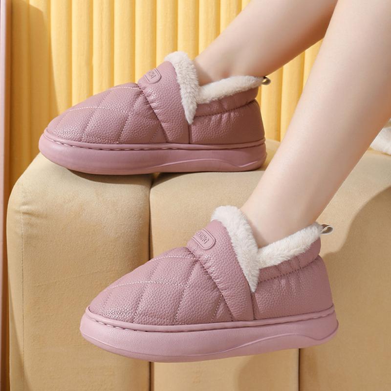 Móda PU kůže silná platforma chlupaté pantofle zima nové voděodolné ne hřejivé pantofle volný čas vnitřní domov bavlněné pantofle dámské