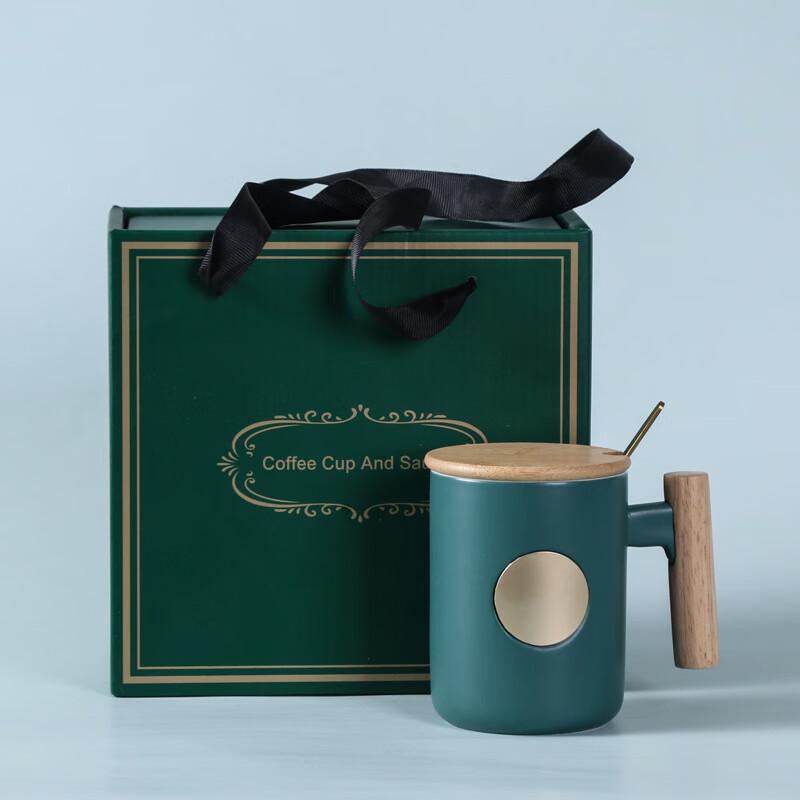 Duoli Ceramic Mug with Wood Handle, Lid, and Spoon