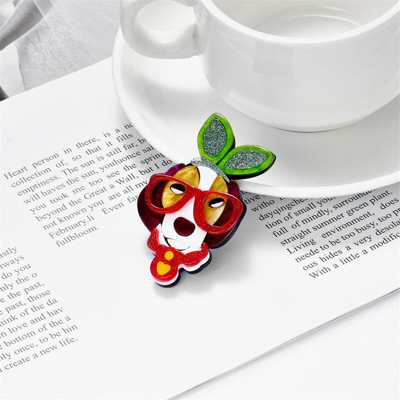 Blucome Lovely Style Brooch For Women Wear Big Sunglass Cartoon Dog Woman Brooches Acrylic Material Girls Jewelry for Gifts