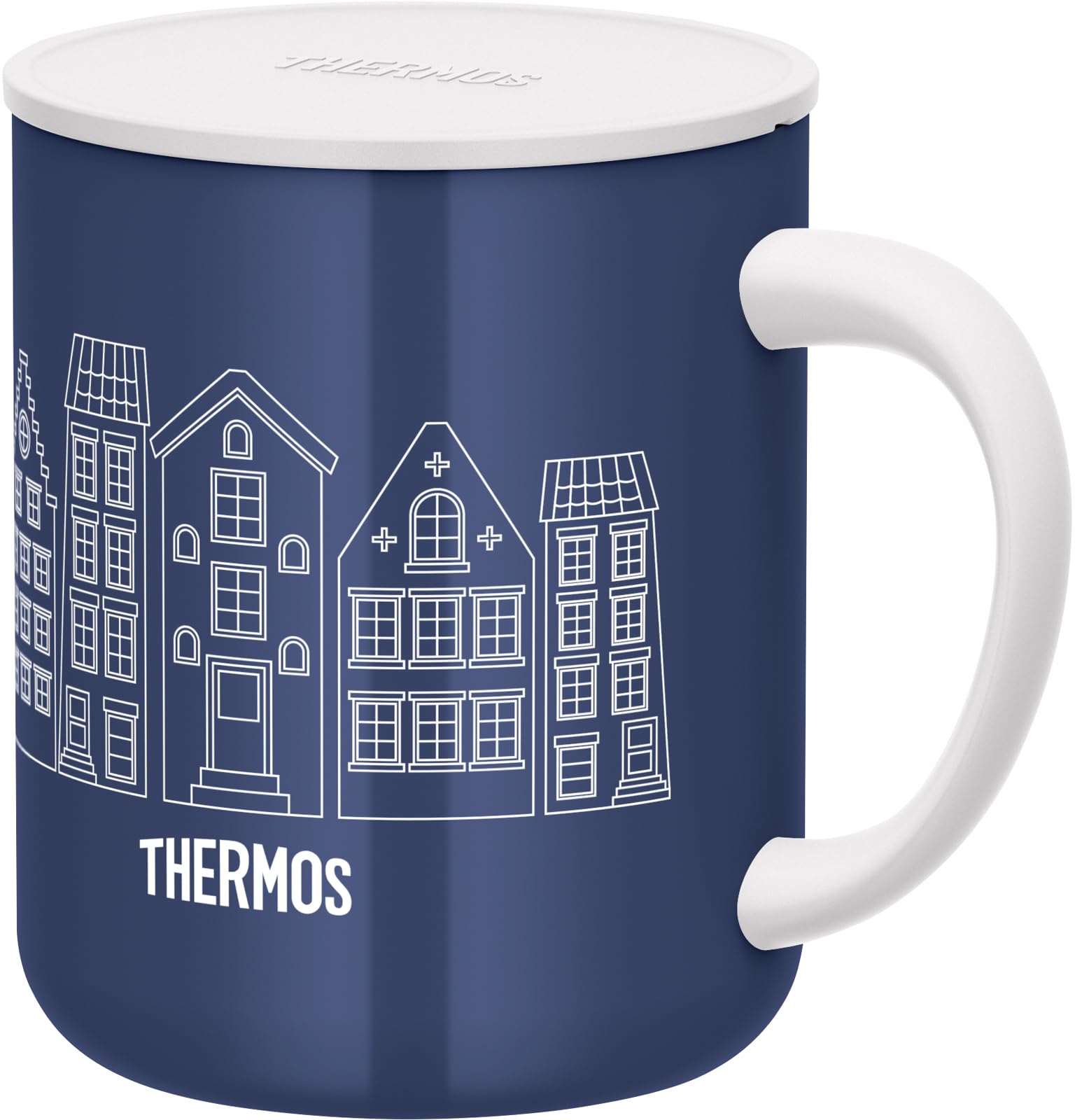 Термокружка Thermos с вакуумной изоляцией, 450 мл, Белый/Темно-синий, JDG-453LTD WH-NV
