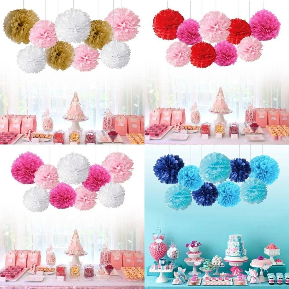 9Pcs/Pack DIY Craft Tissue Paper Flower Romantic Flower Balls Decorative Garland Pink Color Paper Flower Balls Celebration