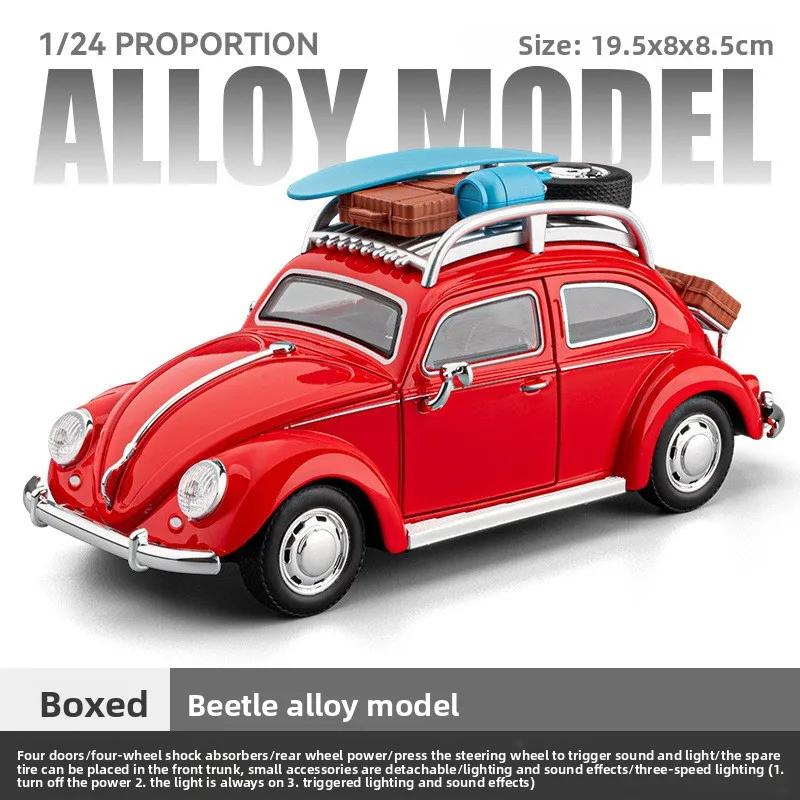 Simulation 1:24 Skala Retro Käfer Die-Cast Legierung Auto Modell Pull Back Mit Licht & Ton Sammlerstück Ornament Miniatur Auto