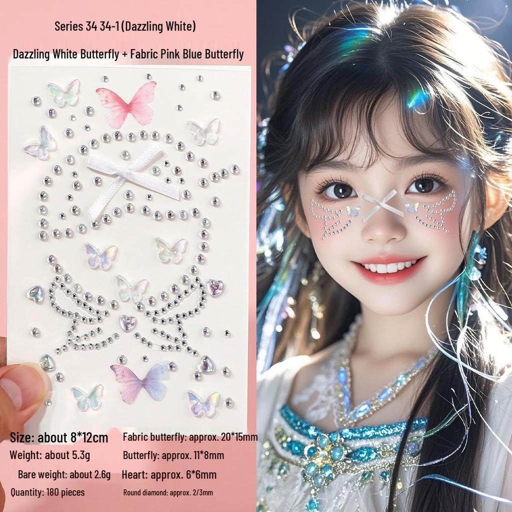 3D Butterfly & Star Face Sticker Set with Rhinestones & Pearls for Kids