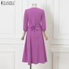 ZANZEA Women Casual V-Neck Loose 3/4 Sleeve Plain Long Dress