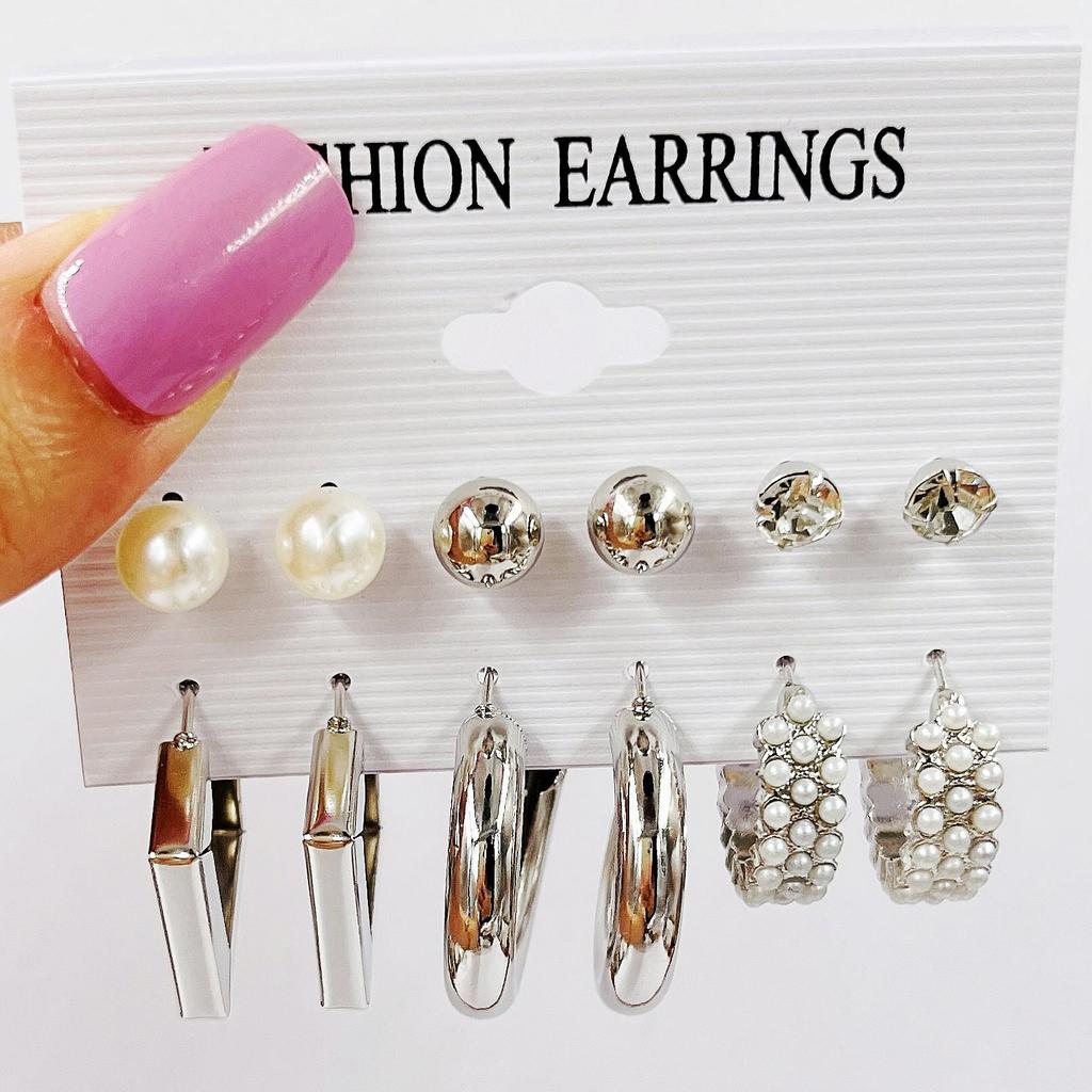 XP17 Gold Geometric Pearl Hoop Earring Set